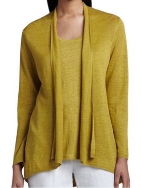 Eileen Fisher linen sweater set in chartreuse sz L